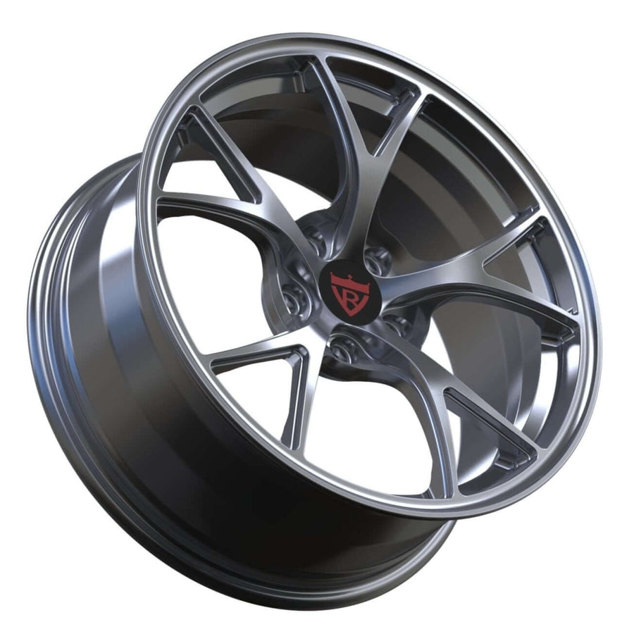 RVRN RV-MH093 lightweight forged 5 spoke rims for BMW M4 inspired street and performance applications in silver gray