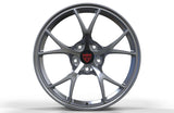 Custom forged Y spoke wheels by RVRN designed for Audi RS5 style performance builds with deep concave silver gray finish