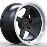 RVRN RV-MJ010 Jeep Grand Cherokee 5-spoke forged wheel in matte black with white lip, emphasizing the spoke surfaces, contrasting rim finish and custom monoblock design for distinctive Jeep custom wheels.