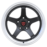 RVRN RV-MJ010 custom forged 5-spoke Land Rover Defender 110 wheel in matte black with white lip, highlighting its one-piece construction, defined spoke layout and custom finish options for luxury off-road SUV applications.