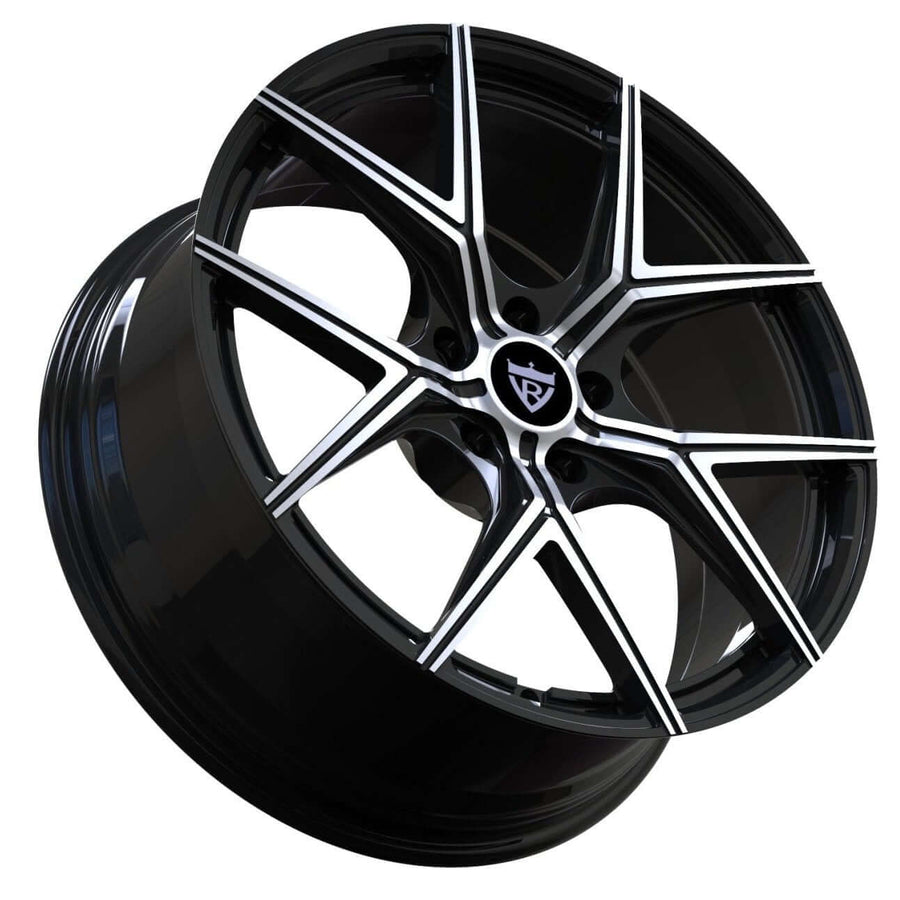 RVRN Wheels RV-MJ102 lightweight forged wheels for Jeep Grand Cherokee featuring aggressive Y spoke styling and Polish with Black finish