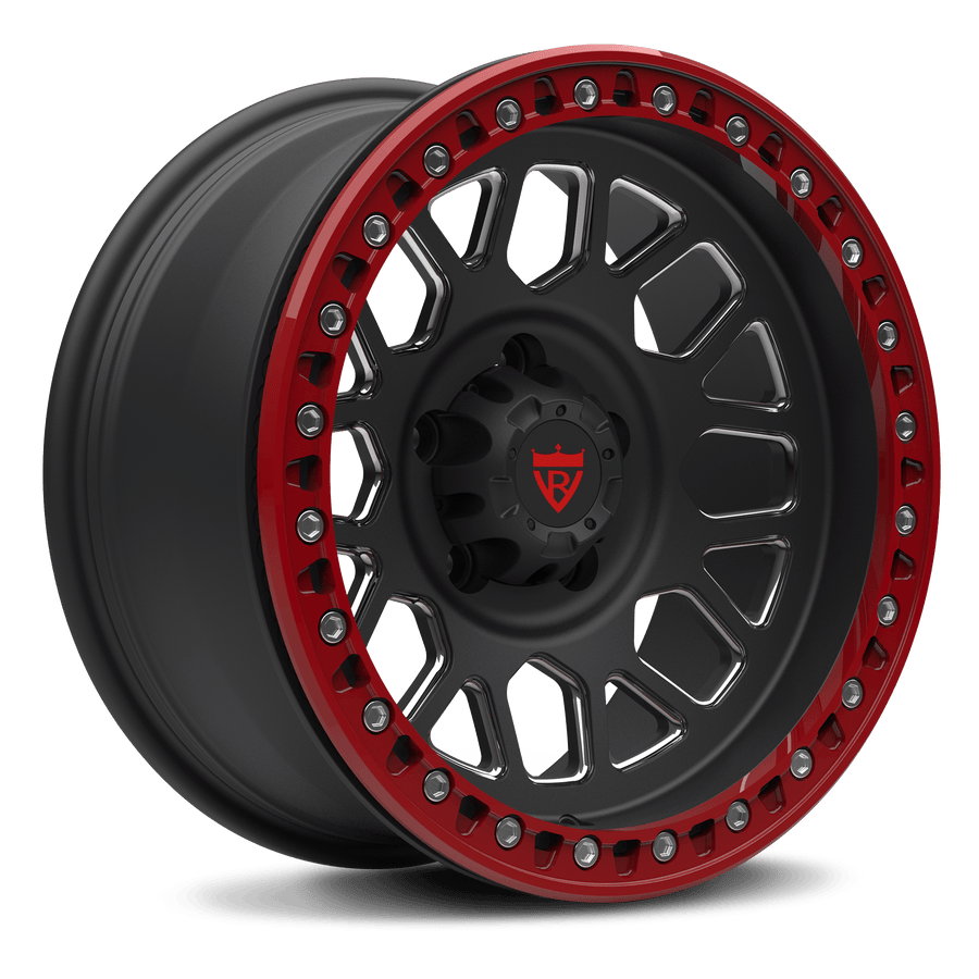 RVRN RV-MJ153 custom forged Jeep rims in red and black finish designed for Jeep Wrangler lightweight performance SUV builds