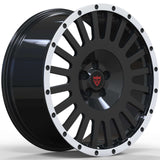 RVRN RV-ML115 Cadillac Escalade-V forged multi-spoke wheel detail showcasing the black and white finish, custom 1-piece construction and distinctive spoke layout for personalized luxury truck styling.