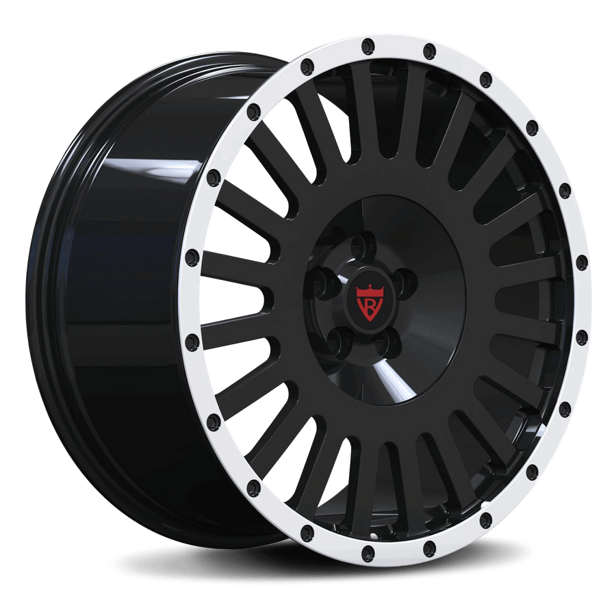 RVRN RV-ML115 custom forged 1-piece Cadillac Escalade-V black and white wheel featuring a distinctive multi-spoke design, lightweight performance construction and personalized truck fitment.