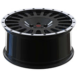 RVRN RV-ML115 Lincoln Navigator black and white multi-spoke wheel detail highlighting custom forged 1-piece construction, lightweight performance design and the option to design your own wheels with personalized specifications.