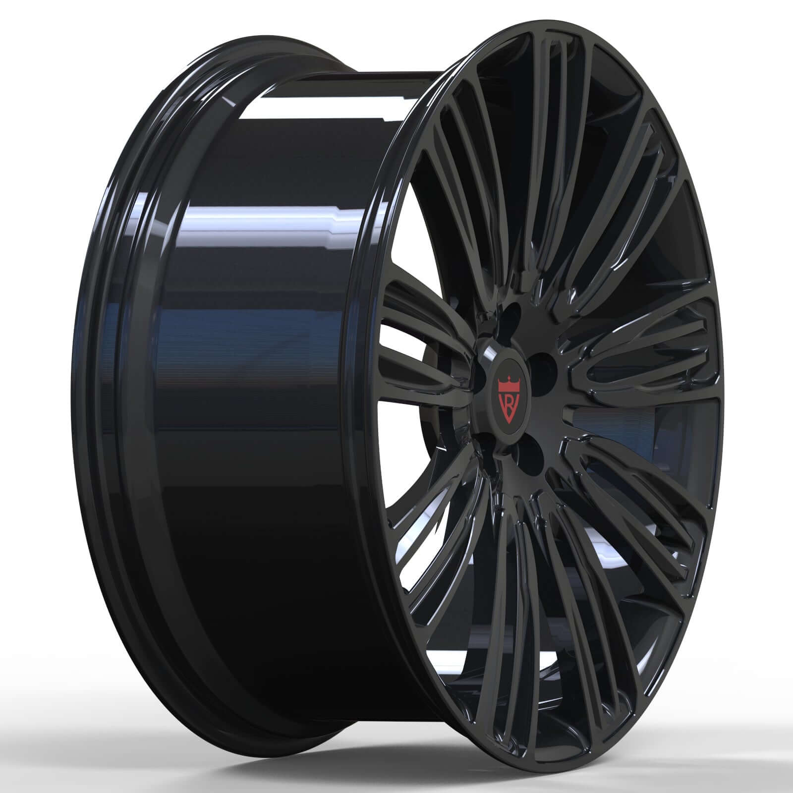RVRN RV-ML120 custom forged black multi spoke wheels for Aston Martin Vantage, gloss black 1-piece monoblock design with lightweight performance construction and tailored wheel fitment.