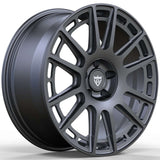 RVRN RV-ML144 Dodge Charger Hellcat forged multi spoke gunmetal wheels, detailed view of the 1-piece wheel design highlighting custom styling, lightweight performance construction and personalized fitment.