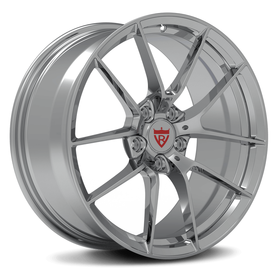 RVRN RV-MM119 custom forged Y spoke wheels for Tesla Model Y in gloss silver, designed for a clean performance-focused fitment