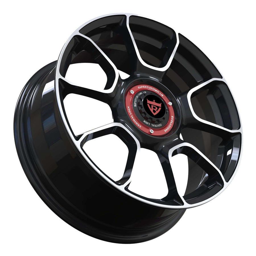 RVRN RV-MM14-N forged black and white wheels for Chevrolet Silverado 1500 High Country, custom 1-piece truck wheel design with lightweight performance construction and precise fitment.