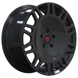 RVRN RV-MM174 luxury custom forged wheel with a full face design in black, three-quarter view