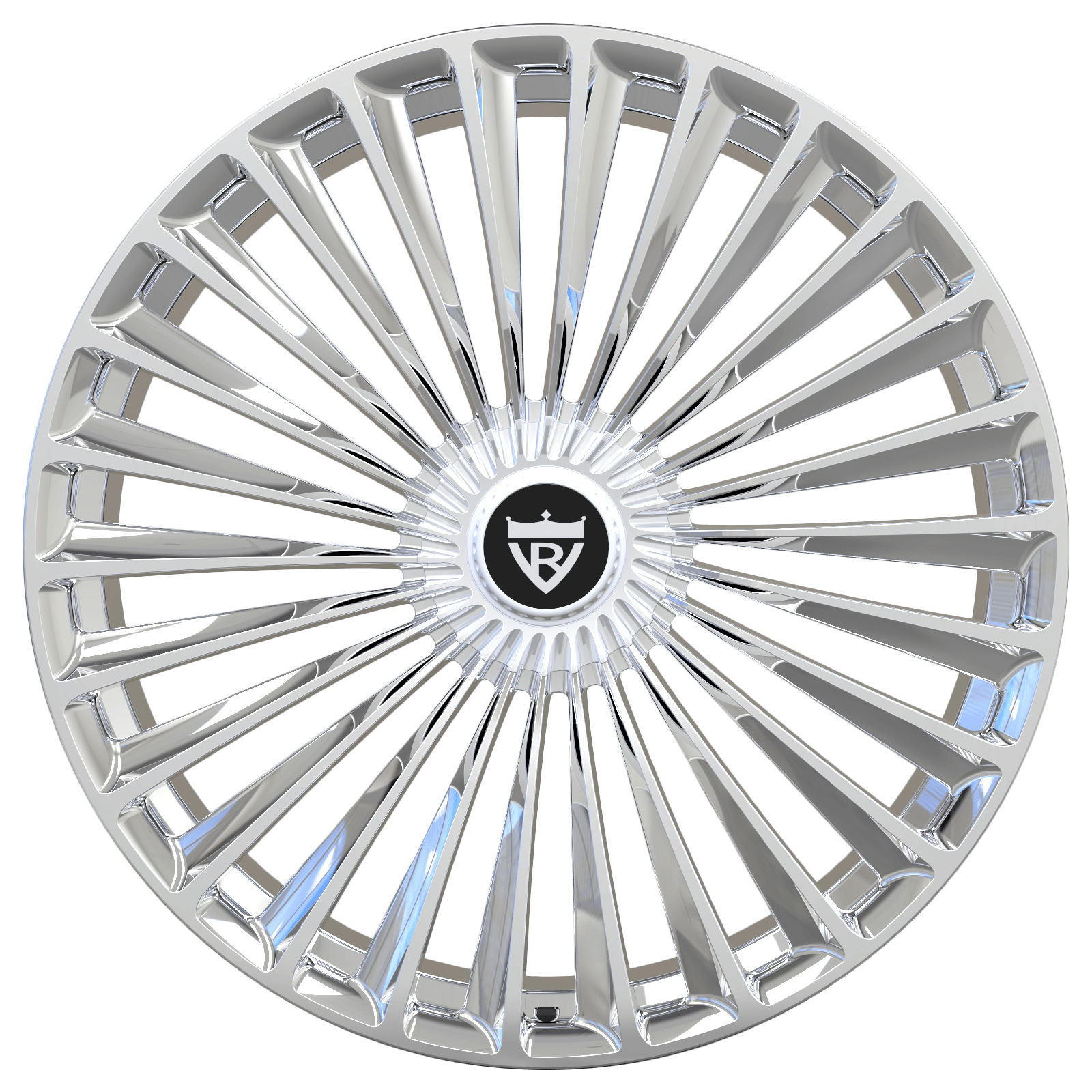 RVRN RV-MM184 forged multi spoke chrome wheels for Jaguar E-Type classic builds, old-school styling combined with lightweight one-piece forged construction and custom sizing for a personalized fit.