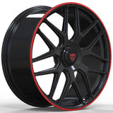 RVRN RV-MM185 custom forged Y-spoke Porsche Panamera wheels in black and red, distinctive 1-piece wheel construction, lightweight performance design and customized fitment options.