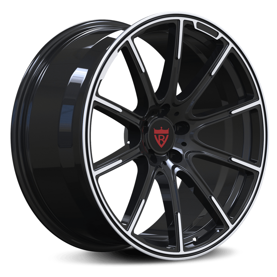 RVRN RV-MM231 forged 10 spoke concave wheels for Mercedes-Benz, all black with polished finish, lightweight performance design
