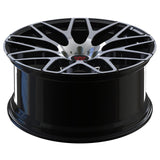 RVRN RV-MM248 custom Y-spoke BMW M8 forged wheels in black with polished accents, close-up product detail highlighting the 1-piece forged design, lightweight performance construction and custom wheel styling.