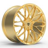 RVRN RV-MP184 luxury custom forged wheel in gold, Y-spoke design, three-quarter view