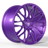 RVRN RV-MP184 luxury custom forged wheel in purple, Y-spoke design, three-quarter view