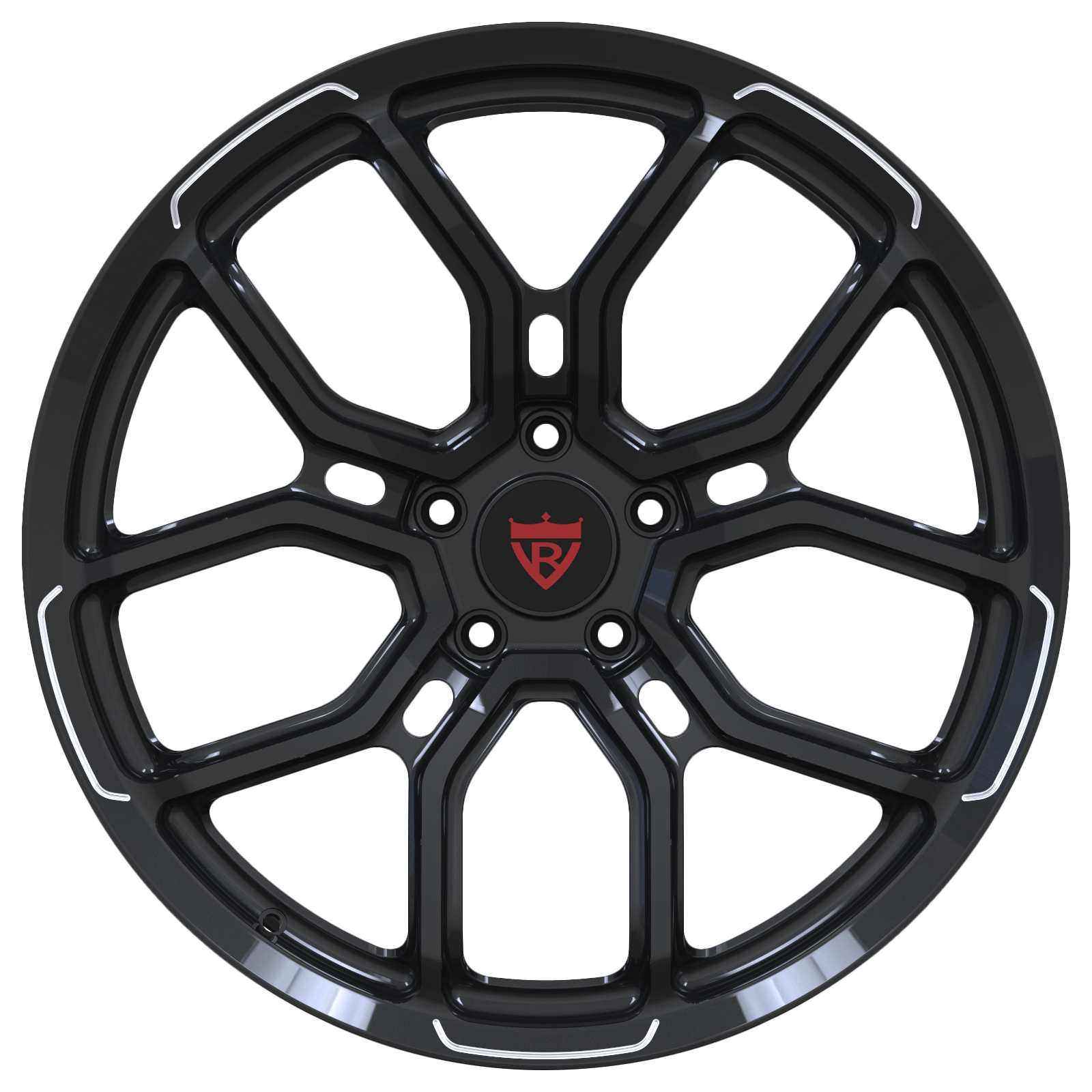RVRN RV-MP217 custom forged multi spoke black wheel for Aston Martin Vantage, showcasing a refined spoke layout and performance-focused design