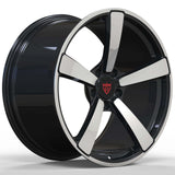 RVRN RV-MP223 custom 5 blade forged wheels for BMW M4 with black with polish finish, lightweight construction and performance styling