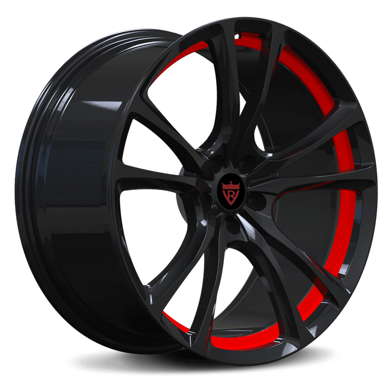RVRN RV-MQ73 forged multi spoke wheels for Audi RS7 featuring custom black and red finish with lightweight performance design and precision fitment.
