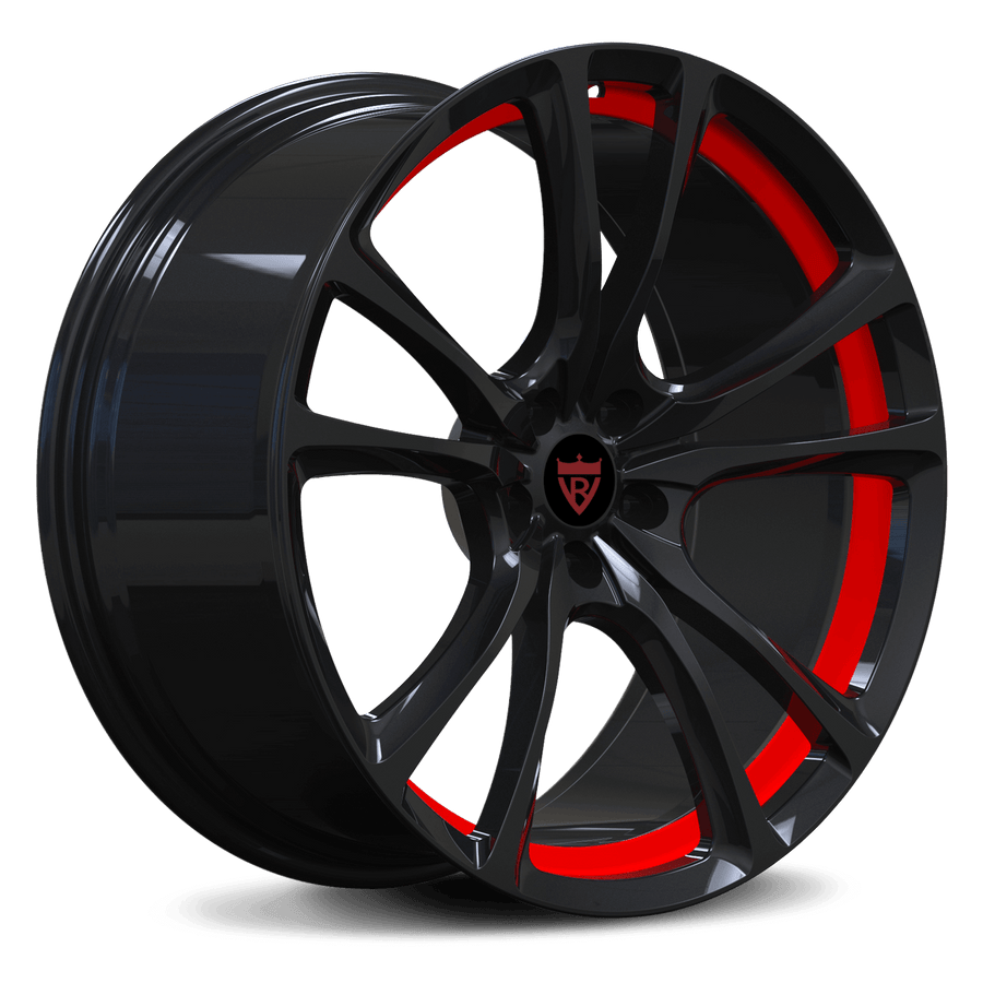 RVRN RV-MQ73 forged multi spoke wheels for Audi RS7 featuring custom black and red finish with lightweight performance design and precision fitment.