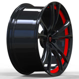 RVRN RV-MQ73 multi spoke forged wheels for BMW M4 with black and red custom finish, engineered for lightweight performance and fitment.