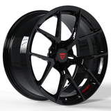 Custom forged Y spoke Corvette wheels by RVRN featuring gloss black lightweight performance wheel design