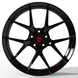 Detailed view of gloss black RVRN forged Y spoke wheel for Porsche custom lightweight performance builds