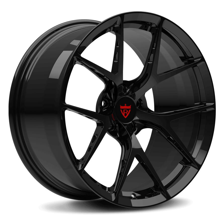 RVRN RV-MR01 lightweight forged Y spoke rims in gloss black designed for Porsche performance and supercar applications