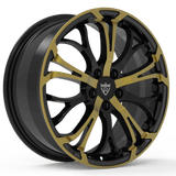 RVRN RV-MR09 custom forged Y-spoke Lincoln Navigator wheels in black with yellow accents, fully forged 1-piece lightweight performance rims with distinctive styling and custom wheel fitment options.