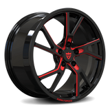 RVRN RV-MR12 custom forged Corvette rims featuring directional rims design with black and red finish, premium monoblock forged wheel built for custom performance fitment