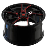 RVRN RV-MR12 directional spoke forged wheel for Corvette C6, black and red rims configuration with aggressive performance styling and custom forged construction