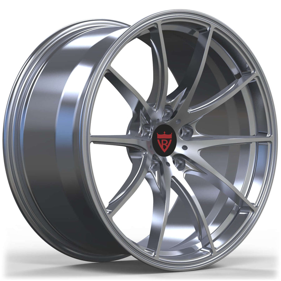 Silver lightweight Tesla forged wheel RV-MS110 with detailed multi spoke design for Tesla Model S premium aftermarket wheel builds