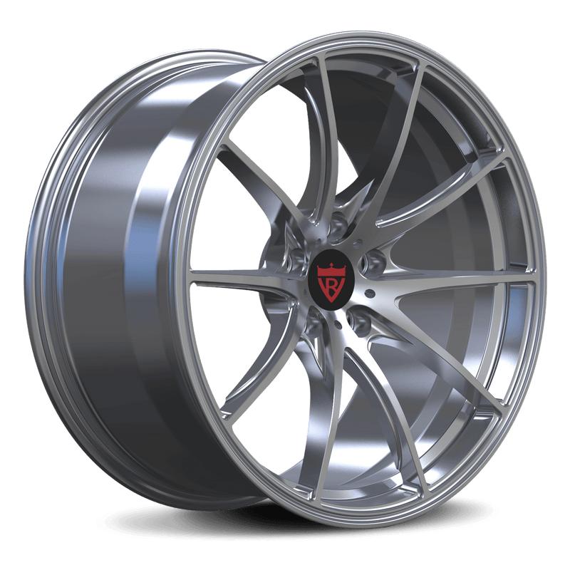 RVRN RV-MS110 custom forged Tesla multi spoke wheel in silver finish designed for Tesla Model S performance applications with lightweight forged construction