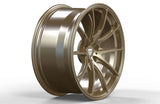 Custom gold Tesla Model Y forged multi spoke wheel by RVRN Wheels engineered for lightweight EV performance and modern styling