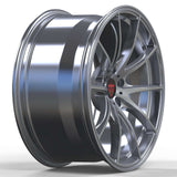 Silver Tesla aftermarket forged wheel with technical multi spoke styling and lightweight forged construction by RVRN Wheels