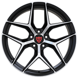 Custom forged lightweight Subaru WRX wheels by RVRN featuring polished black multi spoke design and performance styling