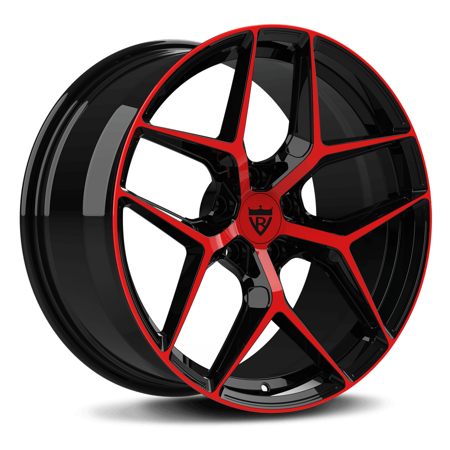 RVRN RV-MS203 custom forged red Y spoke wheels for Corvette performance builds in red and black finish