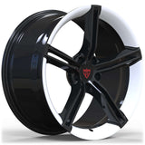 RVRN RV-MS63B custom forged 5-spoke Ford Mustang Mach-E GT wheels in black with white accents, lightweight 1-piece performance design with custom sizing, offset and vehicle-specific fitment.