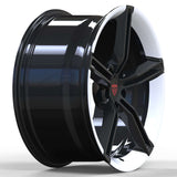 RVRN RV-MS63B custom forged 5-spoke Porsche Macan wheels in black with white accents, lightweight 1-piece construction with performance-inspired styling and customized sizing and offset options.