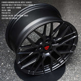 Tesla Model S custom rims in stain dark grey finish featuring RV-MT01 forged Y-spoke wheel design and lightweight construction