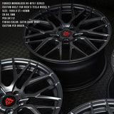 RVRN RV-MT01 custom forged Tesla Model Y rims in black finish featuring lightweight Y-spoke monoblock design for performance EV applications
