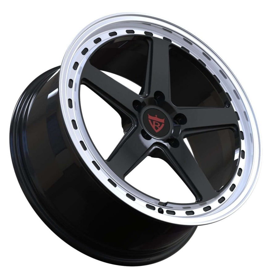 RVRN RV-MT083 forged 5 spoke off-road wheel for Ford Bronco finished in black with white custom lightweight forged rim design
