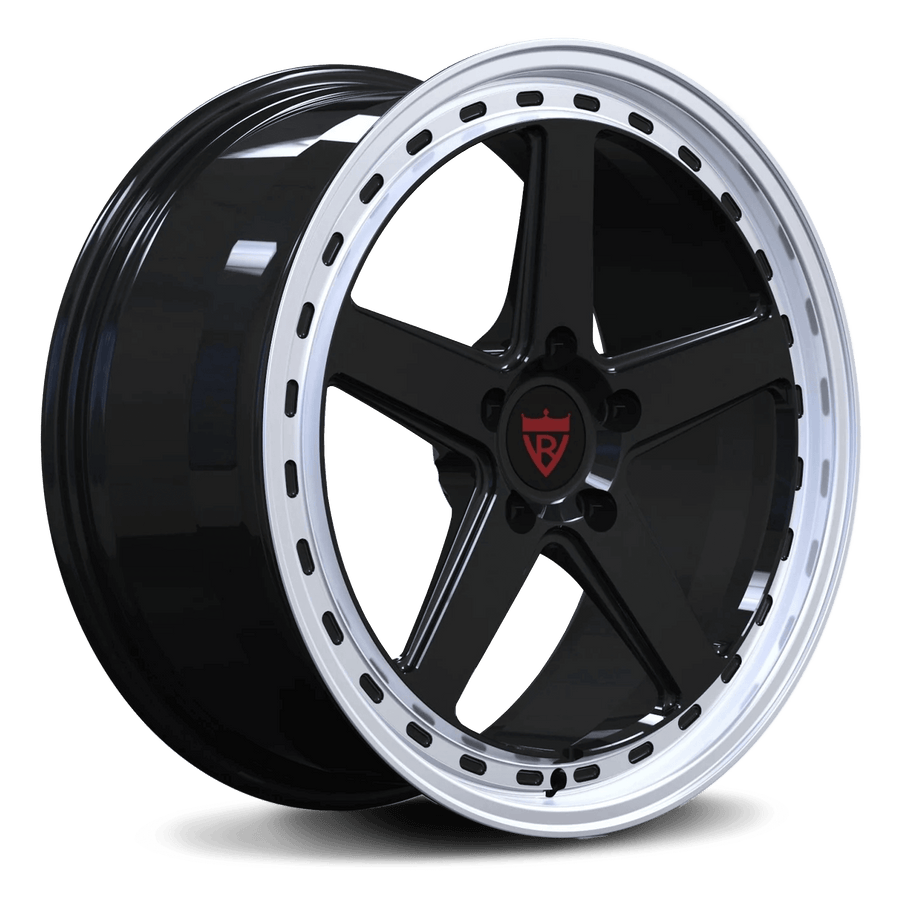 RVRN RV-MT083 custom forged off-road rims in black with white finish featuring aggressive lightweight 5 spoke design for Jeep off-road builds
