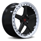 RVRN RV-MT083 custom forged off-road rims in black with white finish featuring aggressive lightweight 5 spoke design for Jeep off-road builds