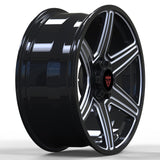 RVRN RV-MT112 custom forged 6 spoke wheels for Land Rover and luxury SUV platforms with polished and black performance wheel styling