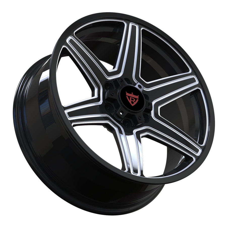 RVRN RV-MT112 forged 6 spoke wheels for Lexus and Toyota applications featuring polished face and black accents with lightweight forged construction
