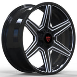 Lightweight forged Toyota rims RV-MT112 by RVRN Wheels featuring aggressive 6 spoke styling and premium polish black finish