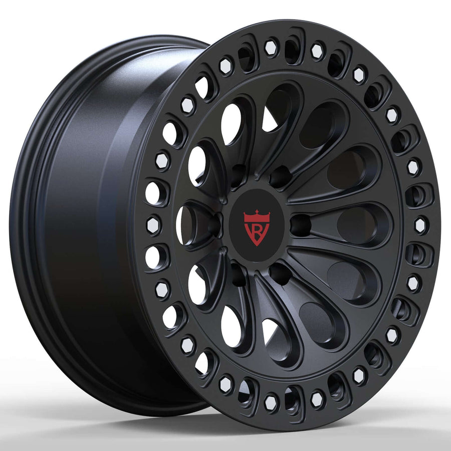 RVRN RV-MT352 matte black forged concave wheel for Ford Bronco Raptor applications, showcasing its sculpted concave design, clean styling, and customizable specifications for a personalized performance setup.