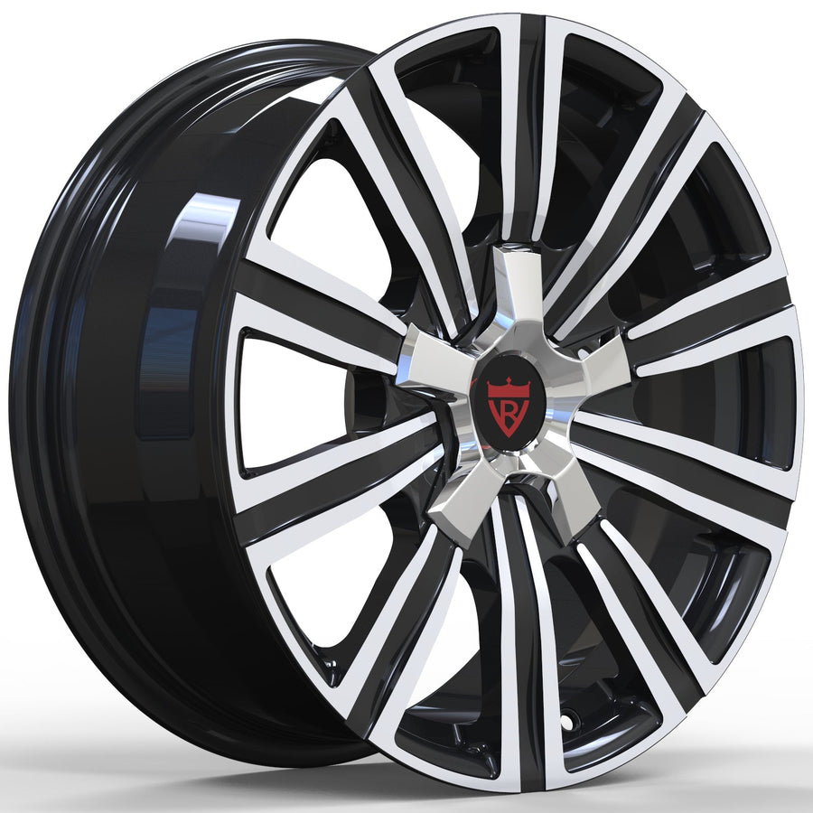 RVRN RV-MT426 custom forged 10 spoke wheels for Dodge Charger, black with polish finish and lightweight performance construction