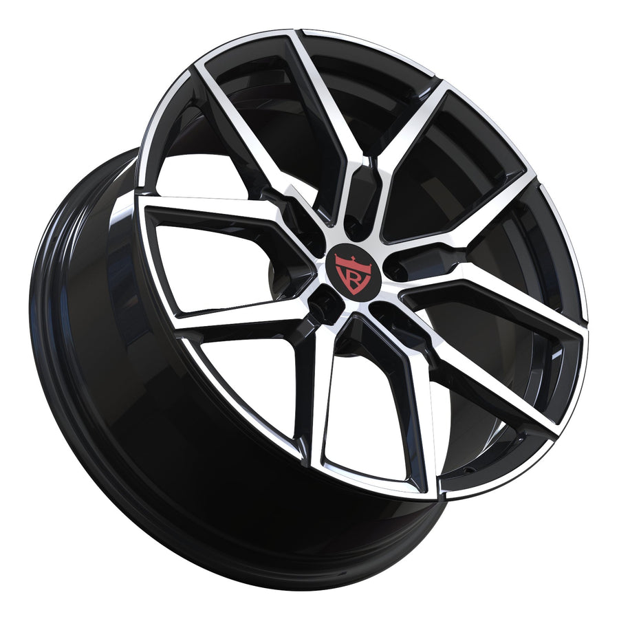 RVRN RV-MV120 forged Y spoke wheels for BMW M4, black with polish finish, custom 1-piece lightweight performance wheels with vehicle-specific fitment